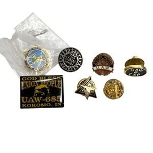 Lot of 7 Union Lapel Pins: UAW, Masonic Lodge, VFW & NAA